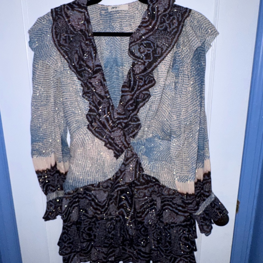 Vintage Ulla Johnson Elegant Sequin Ruffle Dress - gray/blue/black Sz 4